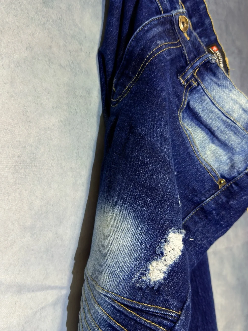South Pole Men’s Blue Moto Ribbed Skinny Jeans